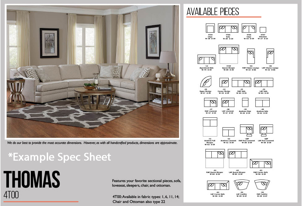 England Furniture Thomas Group Example Spec Sheet