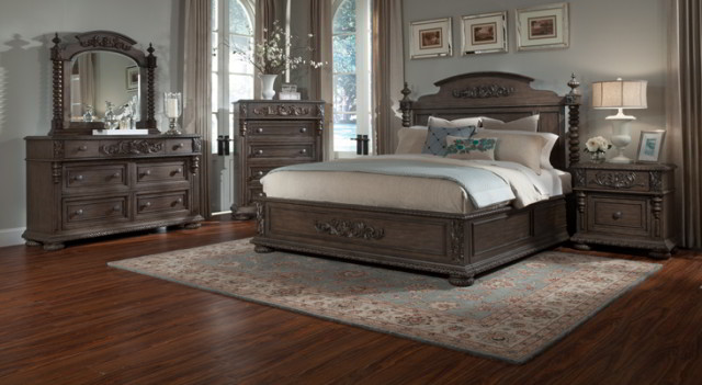 The Versailles king bedroom set from Klaussner Home is always a popular option with our customers. This set includes a king sized bed, dresser, mirror, and nightstand inspired by a mid-19th-century French style.