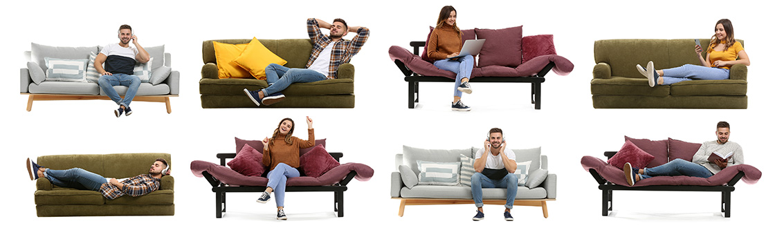 people sitting on sofas in different ways