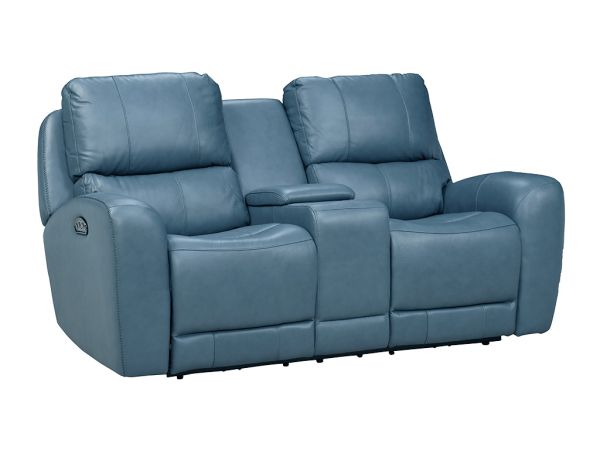 Blue leather reclining loveseat sale