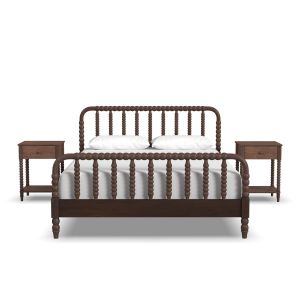 Spindle Brown Queen Bed and Two Nightstands