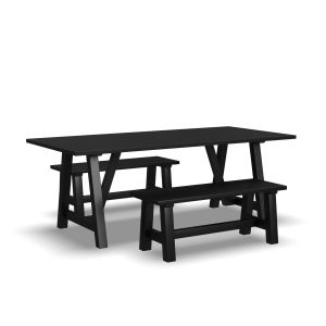 Trestle Black Dining Table W/ Two Benches