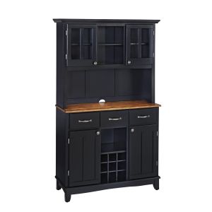 Hampton Black Buffet w/Cottage Oak Wood Top & Hutch