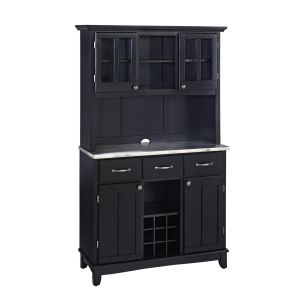 Hampton Black Buffet w/Stainless Steel Top & Hutch