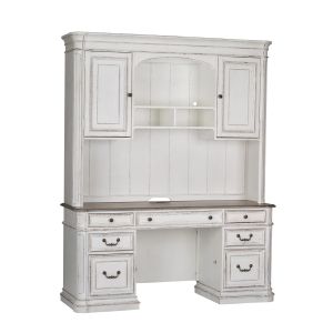 Magnolia Manor Antique White Office  Credenza & Hutch