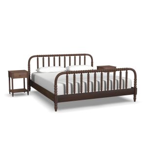 Spindle Brown King Bed and Two Nightstands