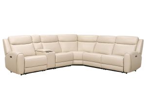 Relax Ave Deltona Moonshine Leather 6 Piece Power Reclining Sectional