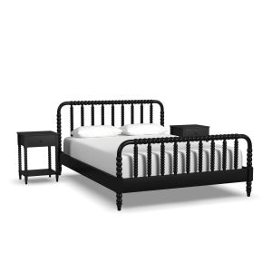 Spindle Black Queen Bed and Two Night Stands