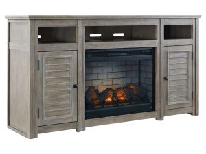 Moreshire Bisque 72" TV Stand With Electric Infrared Fireplace Insert