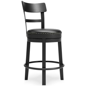 Valebeck Black Upholstered Swivel Counter Height Stool 