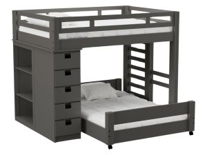 Cali Kids Grey Loft Twin/Full Bookcase Bunk Bed