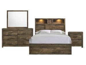 Bailey Driftwood Queen 4 Piece Bedroom Set w/Bed, Nightstand, Dresser & Mirror