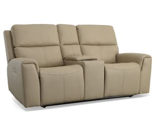 Jarvis Parchment Leather Zero Gravity Power Reclining Console Loveseat w/Power Headrests