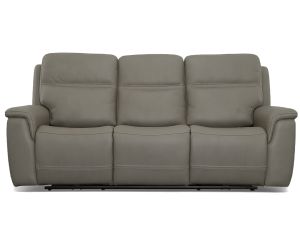 Sawyer Greige Leather Zero Gravity Power Reclining Sofa w/Power Lumbar & Headrests