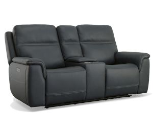 Sawyer Slate Leather Zero Gravity Power Reclining Console Loveseat w/Power Lumbar & Headrests