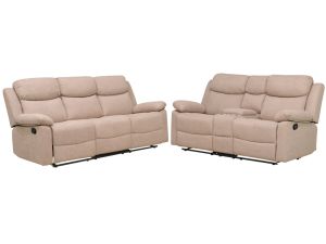 Beige Double Manual Motion Sofa and Console Loveseat