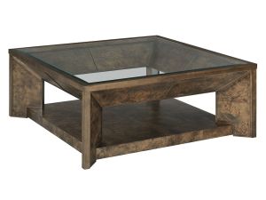 Hidden Treasures Burl Glass Top Cocktail Table