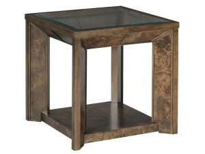 Hidden Treasures Burl Glass Top End Table