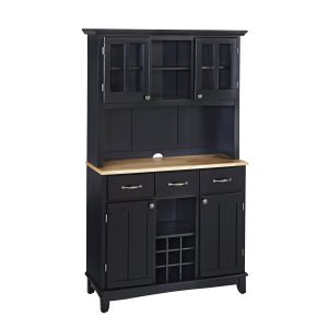 Hampton Black Buffet w/Natural Wood Top & Hutch