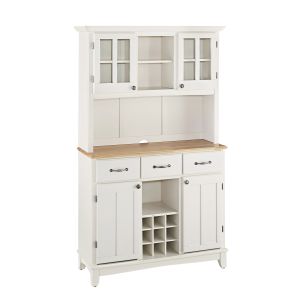 Hampton White Buffet w/Natural Wood Top & Hutch