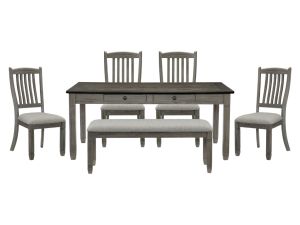 Granby Gray 6 Piece Dining Set - Table, 4 Chairs, & Bench