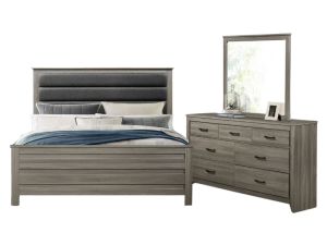 Waldorf Dark Gray 3 Piece Bedroom Set w/Upholstered Bed, Dresser & Mirror