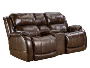 Palmer Walnut Leather Power Reclining Console Loveseat w/Power Headrest & Lumbar