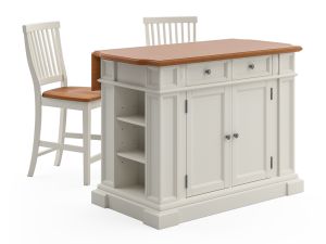 Americana White Kitchen Island Set with 2 Bar Stools