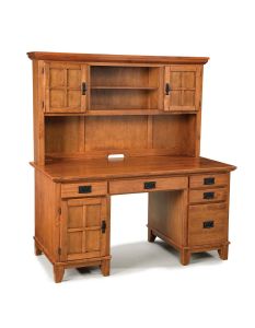 Arts & Crafts Brown Pedestal Desk with Hutch