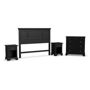 Bedford Black Queen Headboard, Two Nightstands and Chest