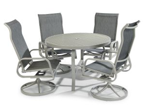 Captiva Gray 48" 5 Piece Outdoor Dining Set with Swivel Chairs