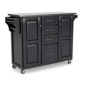 Create-A-Cart Large Black Kitchen Cart with Steel Top
