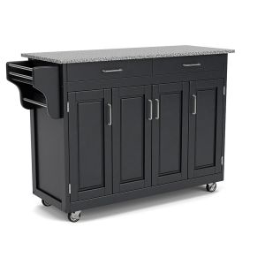 Create-a-Cart Large Black Kitchen Cart w/Granite Top