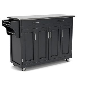 Create-A-Cart Black Kitchen Cart with Steel Top