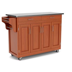 Create-A-Cart Warm Brown Kitchen Cart with Steel Top