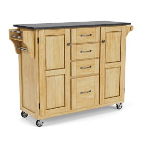 Create-A-Cart Natural Light Brown Kitchen Cart w/Black Granite Top