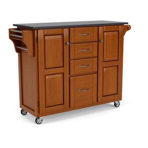 Create-a-Cart Oak Brown Storage Kitchen Cart with Black Granite Top