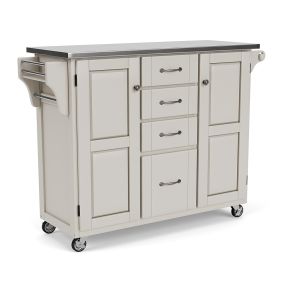 Create-a-Cart Off-White Kitchen Cart w/Stainless Steel Top