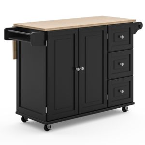 Dolly Madison Black Kitchen Cart with Light Wood Top