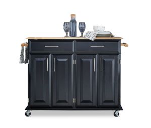 Dolly Madison Black Kitchen Bar Cart with Light Wood Top