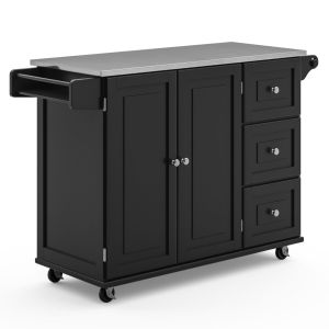 Dolly Madison Black Kitchen Cart with Steel Top B