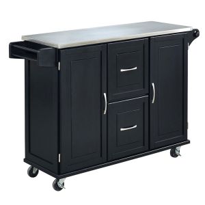 Dolly Madison Black Kitchen Cart with Steel Top A