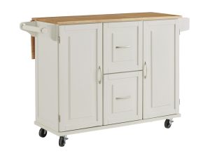 Dolly Madison Large Off-White Kitchen Cart with Wood Top