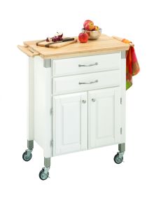 Dolly Madison Small Off White Kitchen Cart with Natural Wood Top