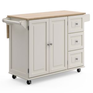 Dolly Madison Off-White Kitchen Cart With Wood Top