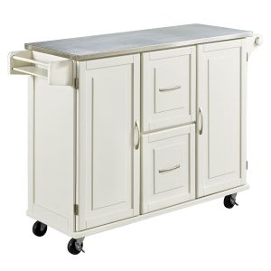 Dolly Madison White Kitchen Cart with Steel Top