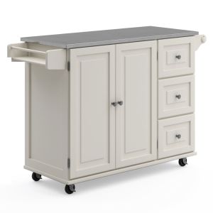 Dolly Madison White Kitchen Cart with Stainless Steel Top