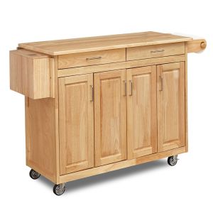 General Line Natural Light Brown Kitchen Cart with Natural Wood Top