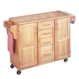 General Line Light Brown Storage Kitchen Cart with Natural Wood Top
