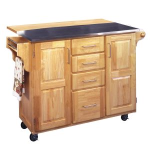 General Line Light Brown Storage Kitchen Cart with Steel Top